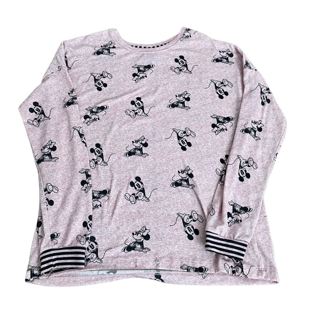 Disney Women's Lightweight Mickey & Minnie Pink Sweater Shirt Size Small